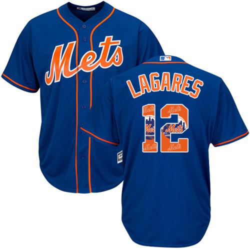Mets #12 Juan Lagares Blue Team Logo Fashion Stitched MLB Jersey
